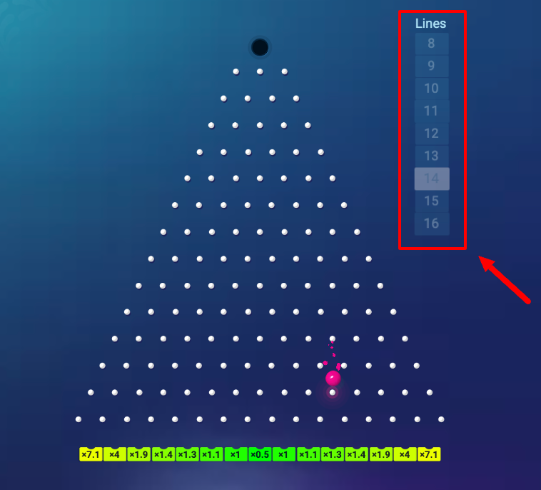 Selecting the number of lines in Plinko